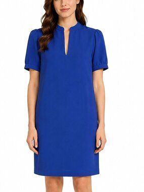 J.Crew Crepe Shift Dress Size 4 Cobalt Blue Keyhole Lined Straight Sheath Knee